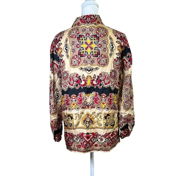 DANA BUCHMAN Paisley 100% Silk Button-up Top Red Gold Festive VTG Sz 6 Petite - Picture 4 of 10